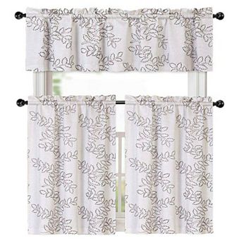 Kate Aurora Brielle Embroidered Linen Kitchen Curtain Tier and Valance Set