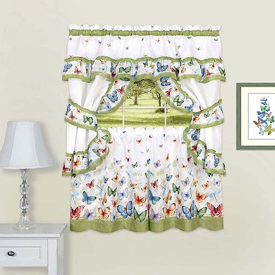 Goodgram Butterflies Prairie Complete 5 Piece Cottage Kitchen Curtain Set