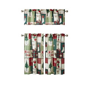 Kate Aurora Holiday Living Classic Merry Christmas 3 pc Kitchen Curtain Tier And Valance Set