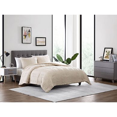 Kate Aurora Modern Accents Jodi Ruffled Embossed 3 Piece Comforter and Pillow Shams Set , Gray