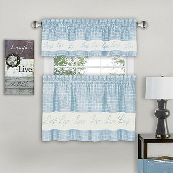Kate Aurora Country Farmhouse Gingham Plaid Check Live~laugh~love 3 pc Kitchen Curtain Set