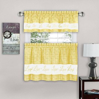 Kate Aurora Country Farmhouse Gingham Plaid Check Live~laugh~love 3 pc Kitchen Curtain Set