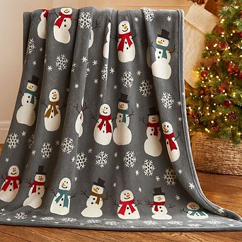 Kate Aurora Ultra Soft and Cozy Christmas Gray Snowman Plush Accent Throw Blanket Cover