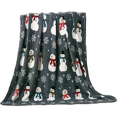 Kate Aurora Ultra Soft and Cozy Christmas Gray Snowman Plush Accent Throw Blanket Cover