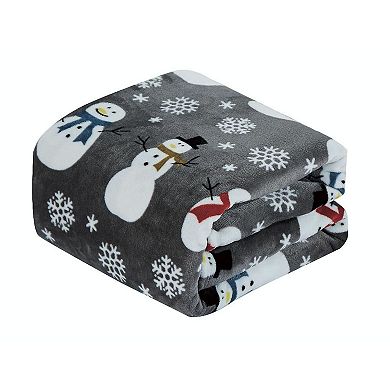 Kate Aurora Ultra Soft and Cozy Christmas Gray Snowman Plush Accent Throw Blanket Cover