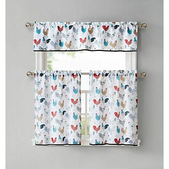 Kate Aurora Multi Rooster Complete 3 pc Kitchen Curtain Tier and Valance Set