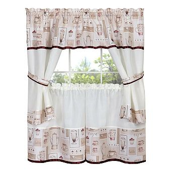 Kate Aurora Cafã© Cappuccino Latte and Pastries Complete Kitchen Curtain Set