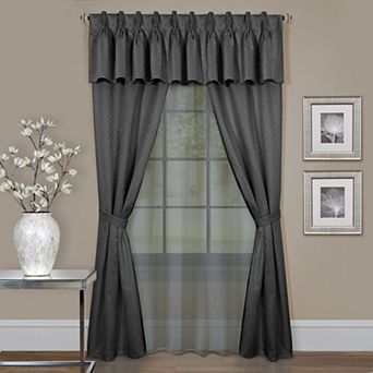 Kate Aurora Complete 6 pc Attached Custom Jacquard and Sheer Window Curtain Set