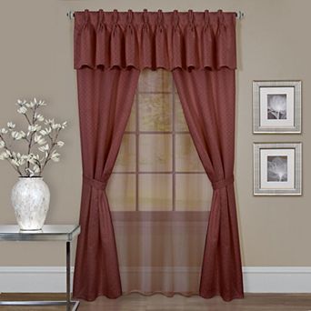 Kate Aurora Complete 6 pc Attached Custom Jacquard and Sheer Window Curtain Set