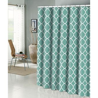 Kate Aurora Aqua Trellis Clover Lattic Design Fabric Shower Curtain - 70 in W X 72 in L