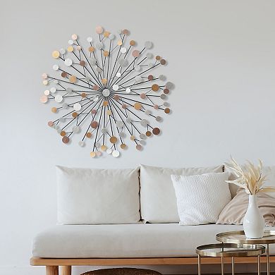 LuxenHome Silver, Black, And Gold Iron Metal Round Abstract Wall Decor