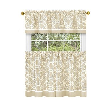 Kate Aurora Geometric Crescent 3 Piece Rod Pocket Cafe Kitchen Curtain Tier and Valance Set