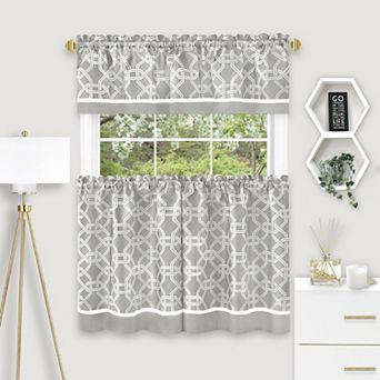 Kate Aurora Geometric Crescent 3 pc Rod Pocket Cafe Kitchen Curtain Tier and Valance Set