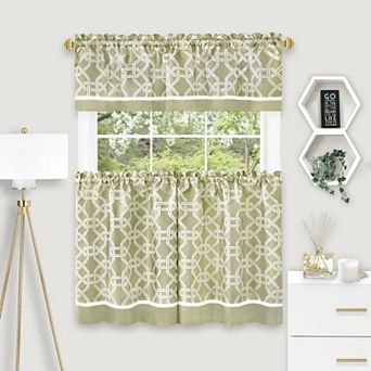 Kate Aurora Geometric Crescent 3 pc Rod Pocket Cafe Kitchen Curtain Tier and Valance Set