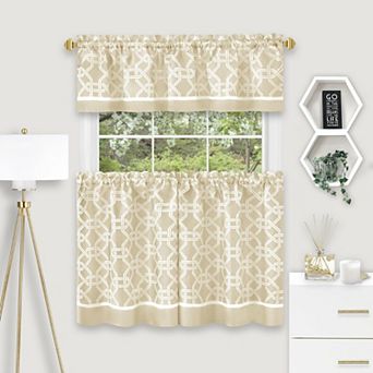 Kate Aurora Geometric Crescent 3 pc Rod Pocket Cafe Kitchen Curtain Tier and Valance Set