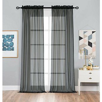 Kate Aurora 2 pc Premium Rod Pocket Sheer Voile Curtain Panels For Extra Long Windows
