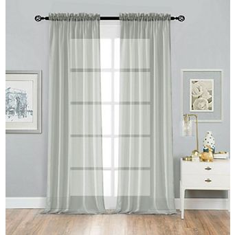Kate Aurora 2 pc Premium Rod Pocket Sheer Voile Curtain Panels For Extra Long Windows
