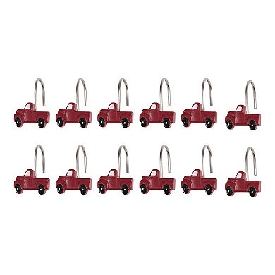Kate Aurora Tis' The Season Holiday Christmas Trucks Fabric Shower Curtain With 12 Matching Hooks