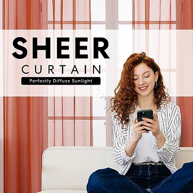 Kate Aurora 2 Piece Halloween Spooky Harvest Themed Pumpkin Spice Rod Pocket Sheer Curtain Panels