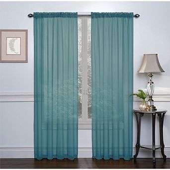 Kate Aurora 2 pc Winter Blue Rod Pocket Sheer Voile Window Curtain Panels - 84 in Long