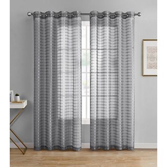 Kate Aurora 2 pc Silver Plaid Grommet Top Sheer Window Curtain Panels