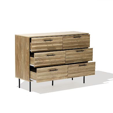 LuxenHome Mid-Century Modern Wave 6-Drawer 47.2-Inch Wide Dresser