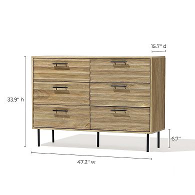 LuxenHome Mid-Century Modern Wave 6-Drawer 47.2-Inch Wide Dresser