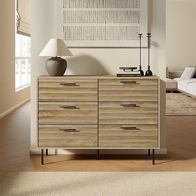 LuxenHome Mid-Century Modern Wave 6-Drawer 47.2-Inch Wide Dresser
