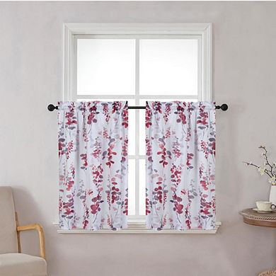 Kate Aurora Watercolor Floral Lillies Complete 3 Piece Rod Pocket Kitchen Curtain Tier Set