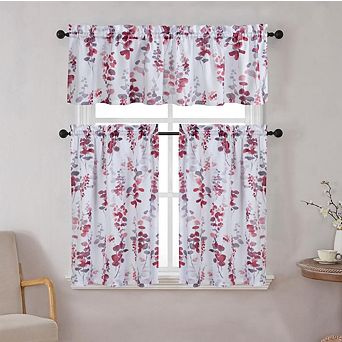 Kate Aurora Watercolor Floral Lillies Complete 3 pc Rod Pocket Kitchen Curtain Tier Set