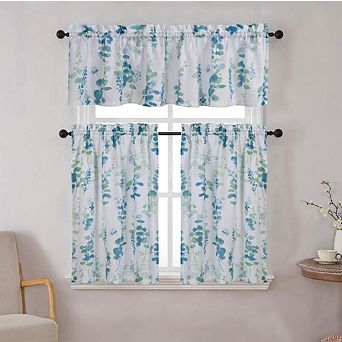 Kate Aurora Watercolor Floral Lillies Complete 3 pc Rod Pocket Kitchen Curtain Tier Set