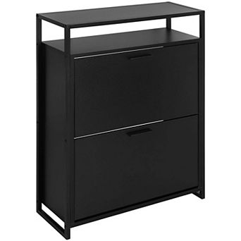 eHemco 2-Door Shoe Cabinet with Shelf, Modern Storage Organizer, Black Metal Frame, 2 Flip Drawers
