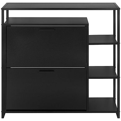 eHemco 2-Door Shoe Cabinet with 4 Shelves, Modern Storage Organizer, Metal Frame, 2 Flip Drawers