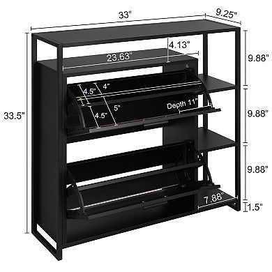 eHemco 2-Door Shoe Cabinet with 4 Shelves, Modern Storage Organizer, Metal Frame, 2 Flip Drawers