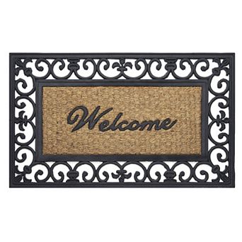 Kate Aurora 18"x30" Rectangular Fleur De Lis Outdoor Heavy Duty Rubber and Coir Welcome Door Mat