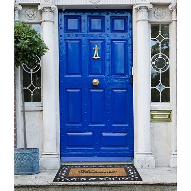 Kate Aurora 18"x30" Rectangular Fleur De Lis Outdoor Heavy Duty Rubber and Coir Welcome Door Mat