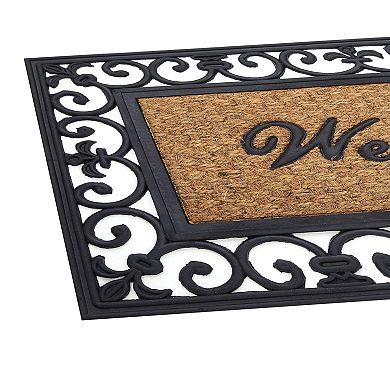 Kate Aurora 18"x30" Rectangular Fleur De Lis Outdoor Heavy Duty Rubber and Coir Welcome Door Mat