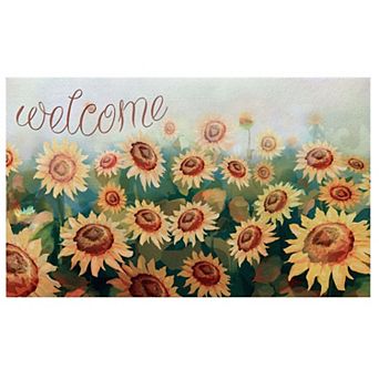 Kate Aurora Montauk Accents Country Farmhouse Sunflowers Welcome Outdoor Rubber Entrance Mat 18x30