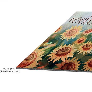 Kate Aurora Montauk Accents Country Farmhouse Sunflowers Welcome Outdoor Rubber Entrance Mat 18x30