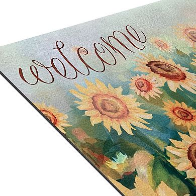 Kate Aurora Montauk Accents Country Farmhouse Sunflowers Welcome Outdoor Rubber Entrance Mat 18x30