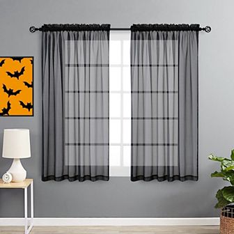 Goodgram 2 pc Spooky Halloween Decor Ghoul Black Colored Rod Pocket Sheer Voile Window Curtains