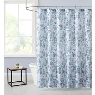 Piña and Sardinia Home Abstract Floral Watercolor Blue And White Fabric Shower Curtain