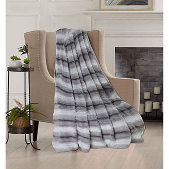 Kate Aurora Ultra Soft and Plush Faux Fur Gray And White Fuzzy Accent Throw Blanket