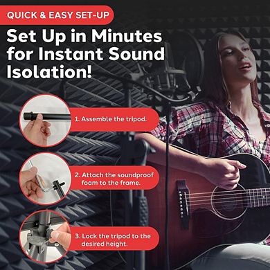 Pyle 2-Piece Acoustic Foam Sound Absorption Panel with Tripod Stand (PSIP24X2) - Grey