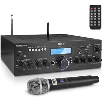 Pyle 200W Compact Home Theater Amplifier with Bluetooth & UHF Wireless Microphone PDA8BUWM