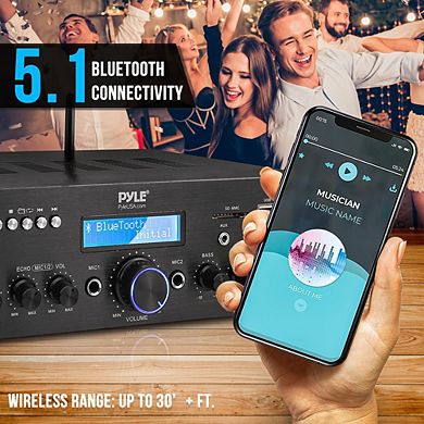 Pyle 200W Compact Home Theater Amplifier with Bluetooth & UHF Wireless Microphone PDA8BUWM