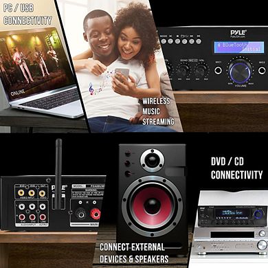 Pyle 200W Compact Home Theater Amplifier with Bluetooth & UHF Wireless Microphone PDA8BUWM