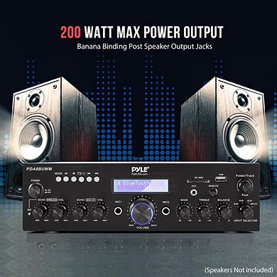Pyle 200W Compact Home Theater Amplifier with Bluetooth & UHF Wireless Microphone PDA8BUWM