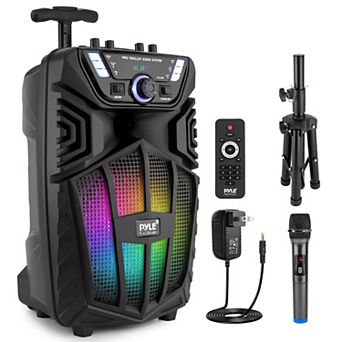 Pyle 8” Portable PA Speaker System with Bluetooth, LED Lights & Wireless Microphone
