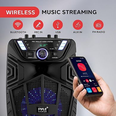 Pyle 8” Portable PA Speaker System with Bluetooth, LED Lights & Wireless Microphone